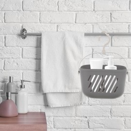 STOBAZA Hanging Plastic Shower Basket for Kitchen and Bathroom Storage Basket with Hooks Carry Bag Storage Basket Toiletries Organiser for Bathroom Dorm College Grey