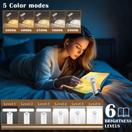 Reading Light,Clip Light,LED Book Light,USB Rechargeable,5 Colors,6 Brightness,Eye Protection,Angle Adjustable,Book Light with Timer,for Night Reading. (White)