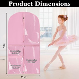 Svaldo Pink Dance Garment Bags for Dancers, 3pcs 20x39", Dance Costume Garment Bag for Competition Travel, Hanging Clothes, Girls Dresses, Cheer Uniform, Dust Proof with 3 Clear Zipper Pockets