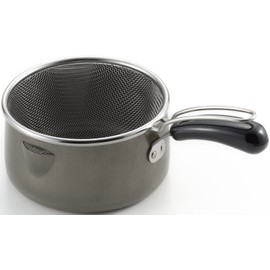 Yoshikawa SJ3163 One-Handled Tempura Pot, 6.3 inches (16 cm), Gas Stove and Induction Compatible, Includes Fry Guard, Made in Japan