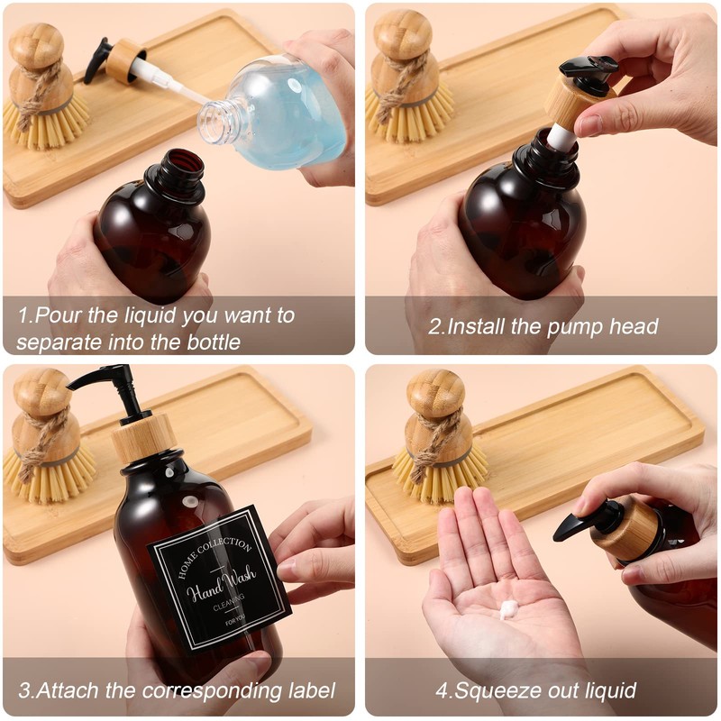 Zopeal 4 Pcs Kitchen Soap Dispenser Set 16 oz Dish