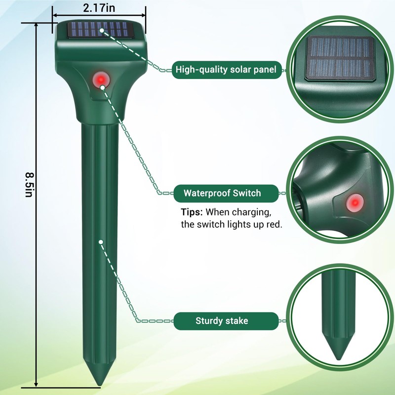 Mole Repellent for Lawns 4 Pack,Solar Gophe Repeller Ultrasonic Gopher
