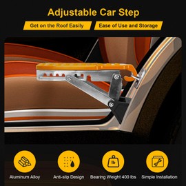Universal Fit Car Door Step, Foldable Door Latch Step with Adjustable Angle for Car Roof Access, Both Feet Stand Car Step for SUV and Truck, Orange