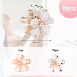 OUDQFCJ 10 Pieces White Mini Flower Hair Clips with Rhinestones, Cute Hair Clips, Flower Hair Pins, Decorative Hair Clips, Wedding Hair Clips, Flower Hair Accessories