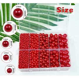Cuentas de perlas rojas oscuras para hacer joyas, 1750 piezas de cuentas de perlas rojas oscuras para manualidades con agujero de 4 mm, 6 mm, 8 mm, 10 mm, 12 mm, cuentas espaciadoras sueltas para