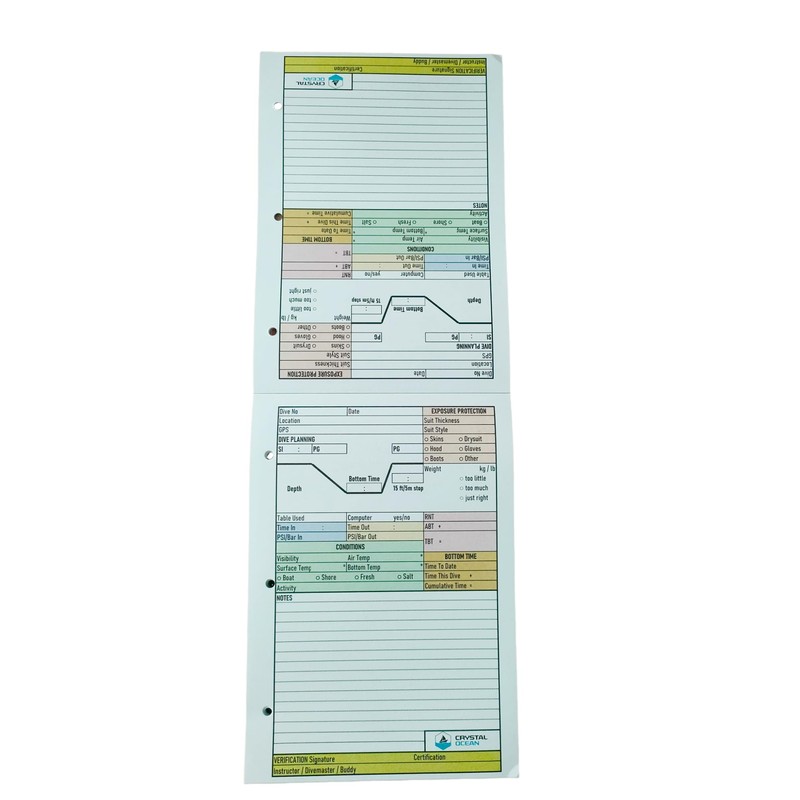 Crystal Ocean Dive Log Sheets (100 logs / 50 sheets)