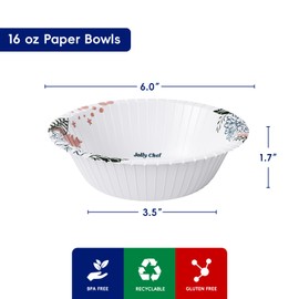 JOLLY CHEF 156 Count Paper Bowls 16 oz Soak Proof and Cut Proof Microwave Safe Heavy Duty Flower Printed Disposable Bowls for Dinner or Lunch