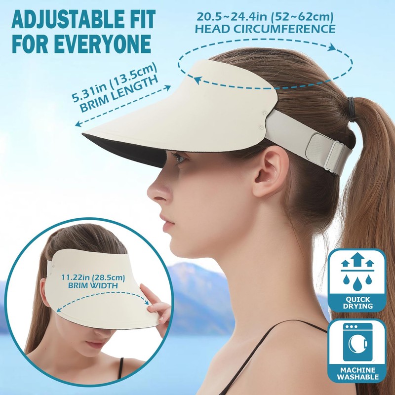 EINSKEY Women's Wide Brim Sun Visor, UPF50+ Seamless Ponytail Hat