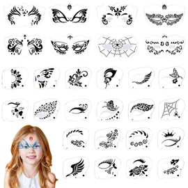 Kotkiddy 28 Piece Face Painting Stencil Set Reusable Face Tattoo and Body Make Up Templates for Children and Adults