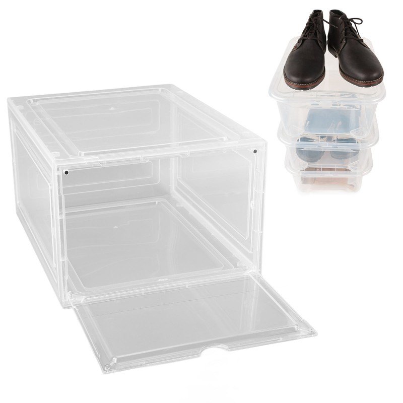 Shoe Storage Box Clear Acrylic with Magnet Front Door Stackable