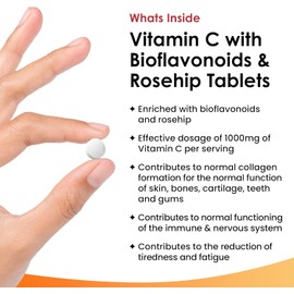 Vitamin C Tablets 1000mg - Enriched with Bioflavonoids & Rosehip - Premium Vitamin C Supplements - 360 Vegan Vitamin C Tablets High Strength Ascorbic Acid VIT C for Normal Immune System UK Made