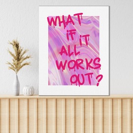 KEUSPI What If It All Works Out Wall Hot Pink Wall Decor Painting Canvas Wall art 11x14 Funky Wall Decorate for Girls Room Dorm Bedroom Funky Wall Decor Pink Painting