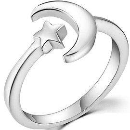 Jude Jewelers Stainless Steel Star Moon Wedding Engagement Statement Promise Ring (Silver, 8)
