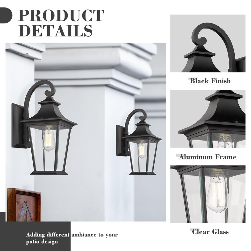 Emliviar Outdoor Wall Lantern, 1-Light Exterior Wall Mount Light with