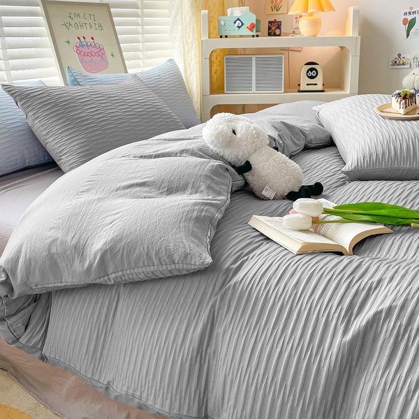 Seersucker Duvet Cover Set Double Size Beddding Set with Pillowcases