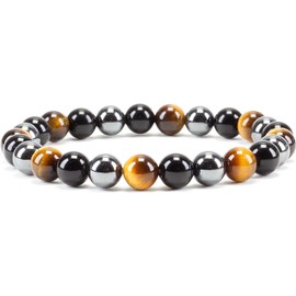 EPSAA Gemstone Beaded Bracelets For Women and Men Small, Medium, Large Sizes - 8MM Round Beads Triple Protection Gold
