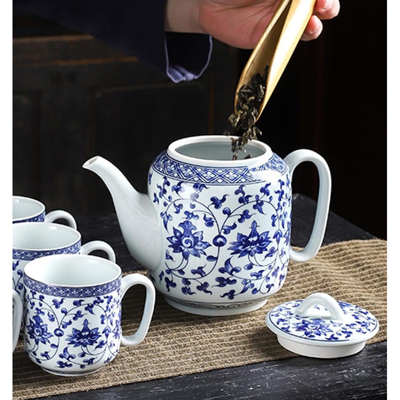 Mozacona Ceramic Teapot, Blue and White Tea Pot, Coffee Pot