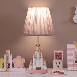 HERBESTBAY Kids Table Lamp, Adorable 14 Inch Castle Style Kids Desk Lamp, Pink Bedside Lamp Ideal for Girls Bedroom Decor, Includes LED Bulb