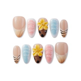 Zfans Almond Shape DreamWear Collection - 100% Handcrafted 3D Press-On Nails | Reusable, Long-Lasting, Salon-Quality Mint Bloom Eco-Friendly Nail Art Set:_Mixed-Vibe_l