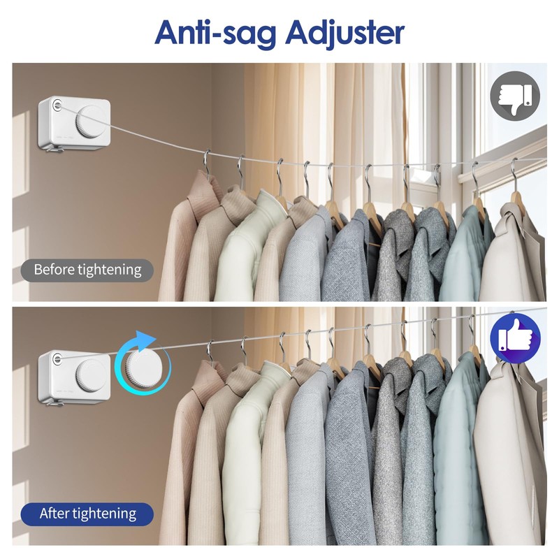 ARCHIMAS Retractable Clothesline Indoor,Non-Sagging Clothes Line Retracting Outdoors,13.8Ft Space-Saving Clothes