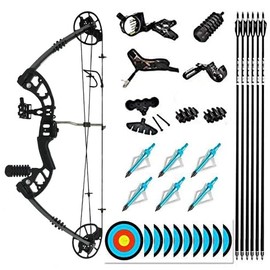 Evercatch Compound Hunting Target Bow Kit | USA Gordon Limbs | Fully Adjustable 24.5-31” Draw 30-70LB (Black Right Handed)