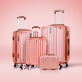 UUH Suitcase Family set,Extra-large capacity hard-sided carry-on luggage with silent wheels, scratch-resistant surface and TSA lock. - Color: 4pcs-Rose gold