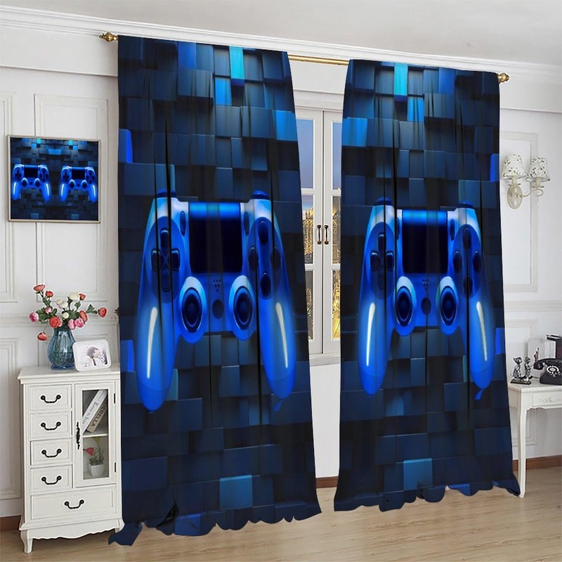 ShiTingYu Gaming Boys Curtains, Video Game Kids Window Drapes Blue