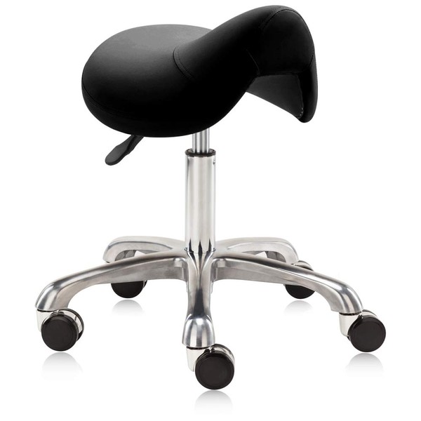 DR.LOMILOMI Hydraulic Saddle Rolling Hygienic Clinic Spa Massage Stool Chair 506 (506-No Backrest, Black)