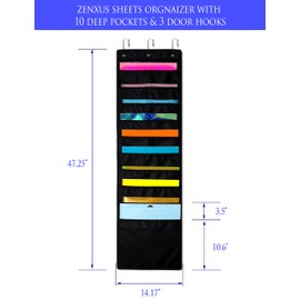 ZENXUS Hanging Organizer, 12x12 Paper Storage, Deep Pocket Vinyl Holder, for Cardstock, Scrapbook, Craft Paper, 3 Door Hooks Included