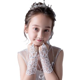 LeJulyeekay Lace Communion Gloves Wedding Pageant Princess Flower Girls Gloves (B-white)