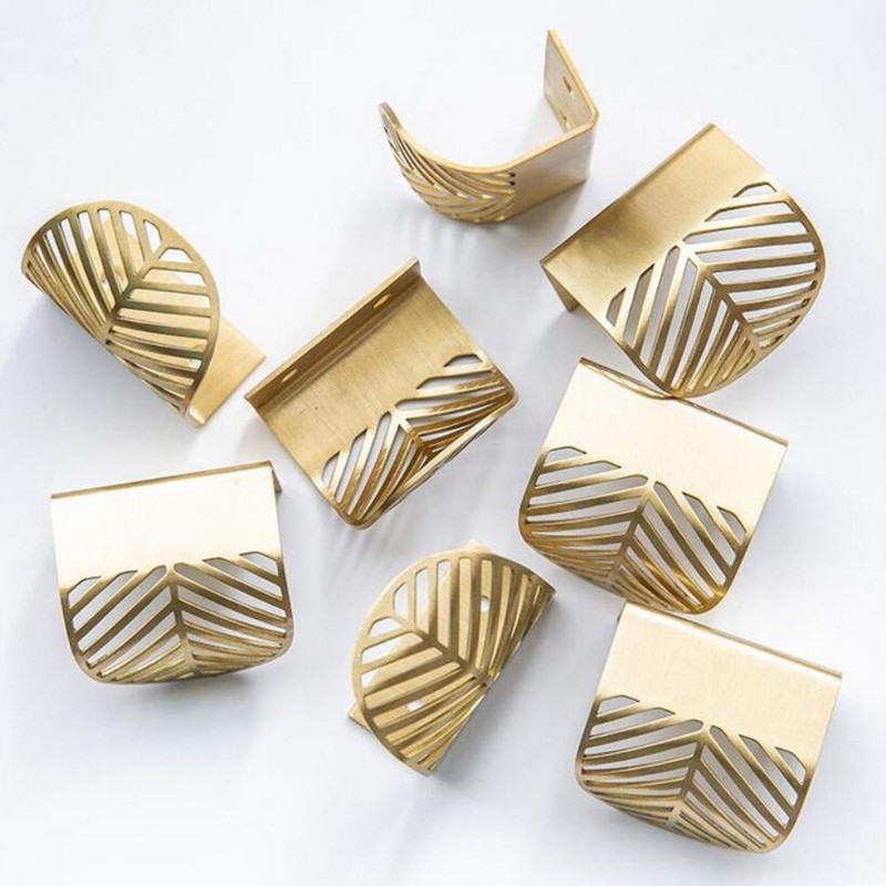 RZDEAL Solid Brass Edge Pulls for Cabinets Brushed Gold Leaf
