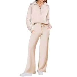 SHEKINI Women 2 Piece Tracksuits Sweatpant Outfits Sets Sweatsuit Long Sleeve Lapel Collar Half Zip Wide Leg Long Pant Pullover Lounge Sets for Women