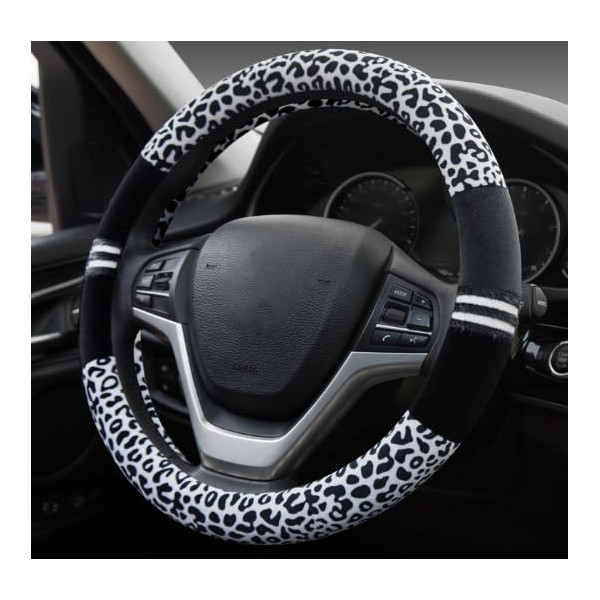 Soft Leopard Car Warm Steering Wheel Cover Plush For Women