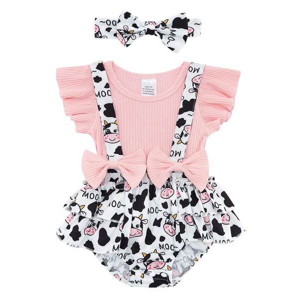UNICOMIDEA Toddler Outfit Pink Cow Bodysuit For Baby Girls 12-18