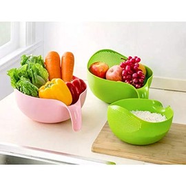 Rice Washing Filter Strainer Basket Colander Sieve Fruit Vegetable Bowl Drainer Cleaning Tools Home Kitchen Kit (S, Pink)