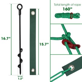 VASGOR Heavy Duty 16” Tree Stakes and Supports for Young Trees, Set of 3 Tree Stake Kit with 3 Straps for Staking and 39 Feet Rope, Can be Used with Drill (Adapter Included) (Black - Set 3)