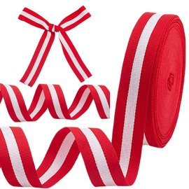 HOBBIESAY Fabric Grosgrain Ribbon 22.86 m x 25 mm Christmas Striped Ribbon Red White Striped Ribbon Craft Ribbon Gift Ribbons for Embellishments Home Party Wedding Flower Decoration