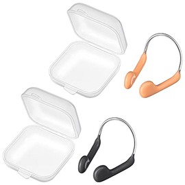 2 Pcs Swimming Nose Clip Unisex Adult Swim Competition Nose Clip Training Nose Plugs Swimming Competition Protector with Storage Cases for Adults Water Sports Pool, Dark Grey and Beige