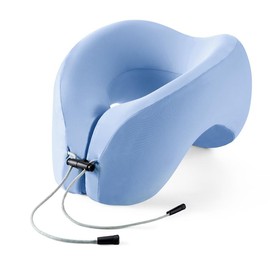 JIAAO Travel Pillow 100% Pure Memory Foam Neck Pillow, Comfortable & Breathable Cover, Machine Washable, Airplane Travel Kit with 3D Contoured Eye Masks, Earplugs, and Luxury Bag, Light Blue - Color: Grey