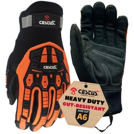 Cestus Handmax Pro, Heavy Duty Work Gloves, Level A6 Cut Resistant, Synthetic Leather Palm, Impact Gloves (X-Large)