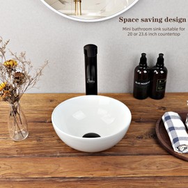 11 Inch Round Bathroom Sink Above Counter, Small White Ceramic Vanity Vessel Sink Mini Countertop Basin Bowl for Space-Saving