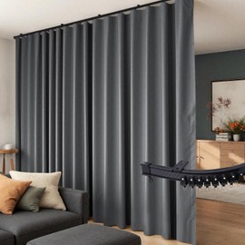 Room Divider Curtains Flexible Ceiling Tracks set Curtain track Ceiling Mount Blackout Curtain for Living Room Bedroom Ceiling Curtain Rod Privacy Dividers Panels W150 x H84 Grey Drape & Black rail