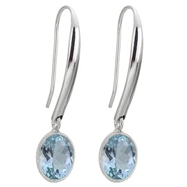 I-be, Topaz Blue Gemstone Faceted Earrings, 925 Silver, in Gift Box, 357222 Long S, Stone, Topaz