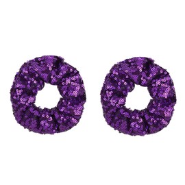 ZOONAI Women Teen Girls Sequins Satin Scrunchies Hair Accessories Elastic Sparkly Hair Ponytail Holder Hair Tie - Set of 2 (Deep Purple)