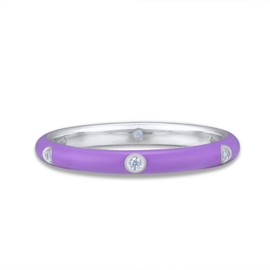 Santuzza 925 Sterling Silver Enamel Stackable Ring Cubic Zirconia Eternity Stacking Ring for Women (Purple,5.5)