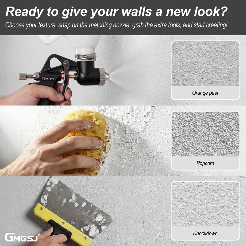 Drywall Texture Spray Gun Kit with Hopper & 3 Nozzles