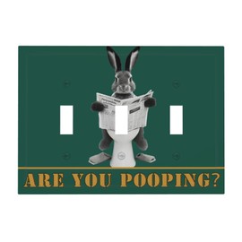 Spshian Funny Retro Cute Animals Grey Black Rabbit Are You Pooping Triple Toggle Light Switch Covers Decorative 3 Gang Wall Plate 3 Hole Electrical Device Switchplate Dimmer Faceplate for Bathroom