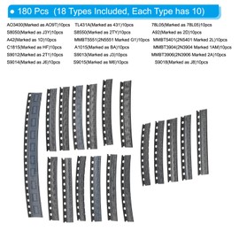 PATIKIL Surface Mounted Devices Power Transistor Assortment Kit, 180pcs 18Types Electronic Component for General Purpose Switching Applications