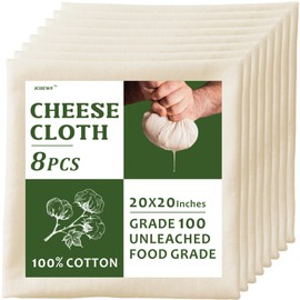 Cheese Cloths, 8 Pack Large 20x20 Inches Precut Cheesecloth For Straining - Unbleached Organic 100% Cotton Fine Mesh Muslin Cloth With 4 Overlocked Edges, Grade 100 For Making Butter, Milk, Juice