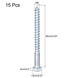 sourcing map Hex Lag Screws, M8 x 90mm Carbon Steel Zinc Plated Half Thread Self-Tapping Bolts for Wood Screw 15Pcs